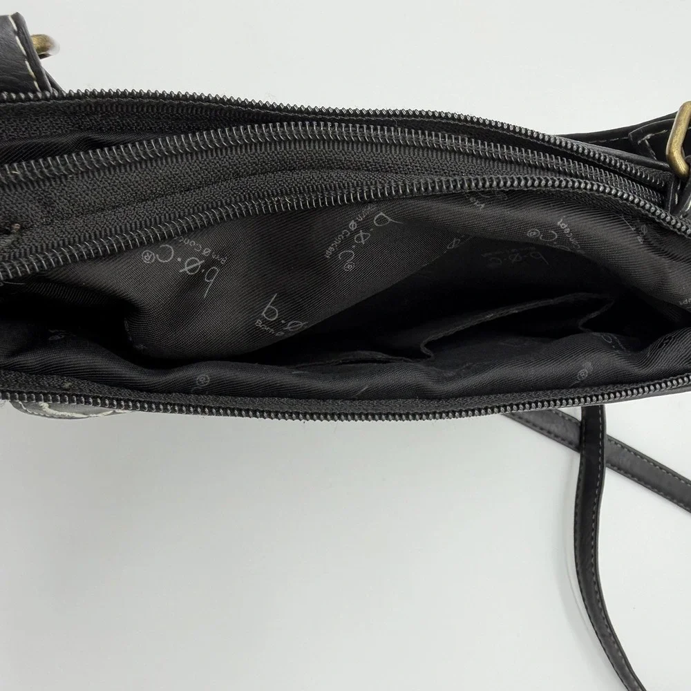 b.o.c. Faux Leather Crossbody Adjustable Strap Black White Stitching Buckle